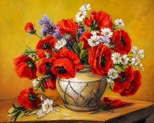 Набір для алмазної мозаїки ColorArt Букет маків 40х50см SP057, повна викладка, квадратні алмазики 580897895 фото