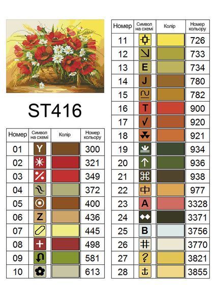 Набір алмазної вишивки ColorArt 30х40см Букет маків з ромашками ST416, повна викладка, квадратні алмазики 580910700 фото