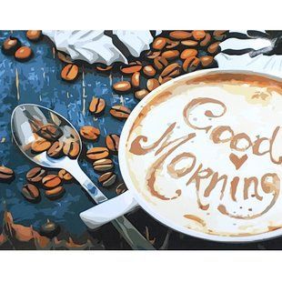 Картина за номерами Strateg ПРЕМІУМ Кава. Good Morning розміром 40х50 см GS099 5551 фото